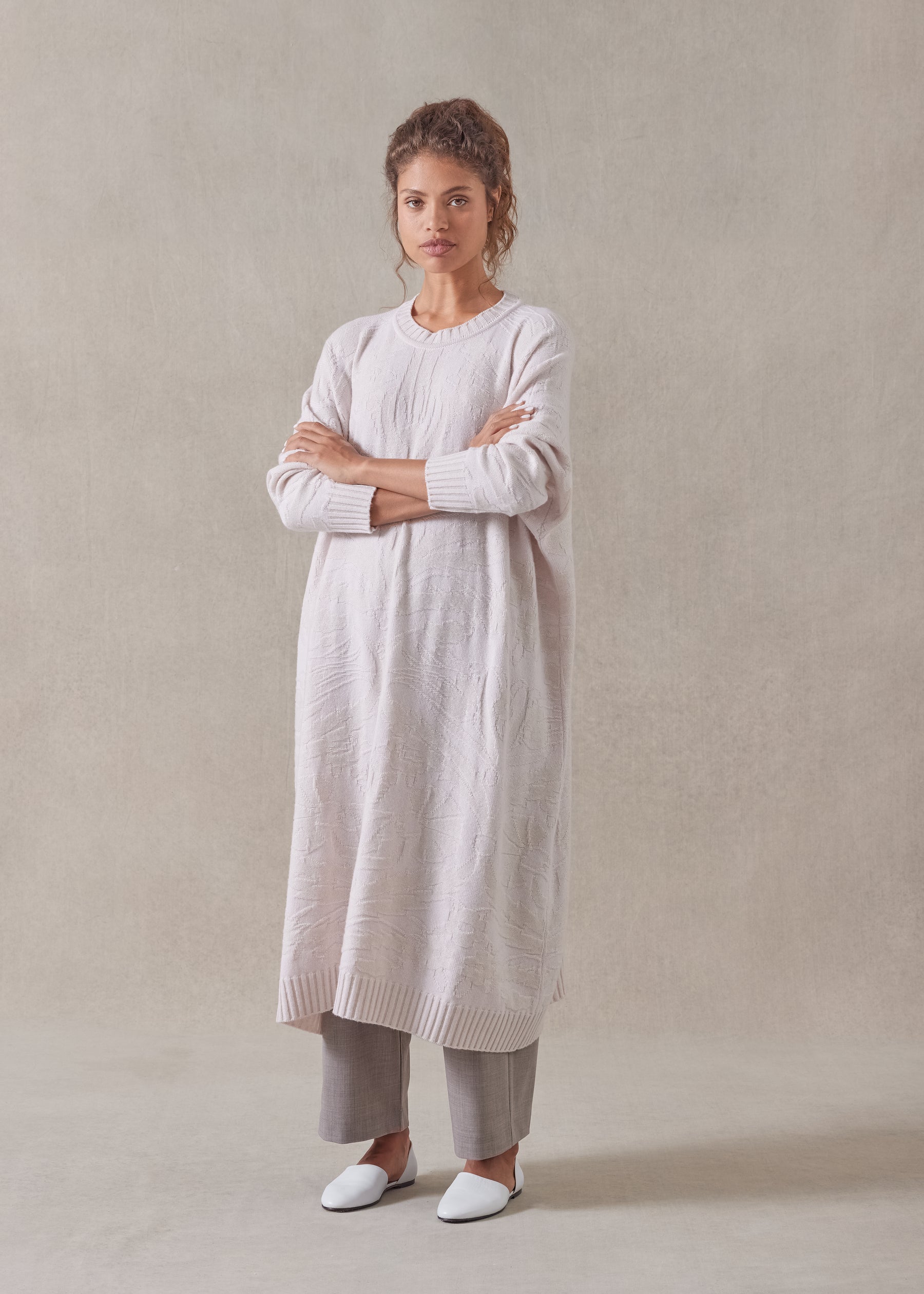 cashmere wide a-line round neck dress