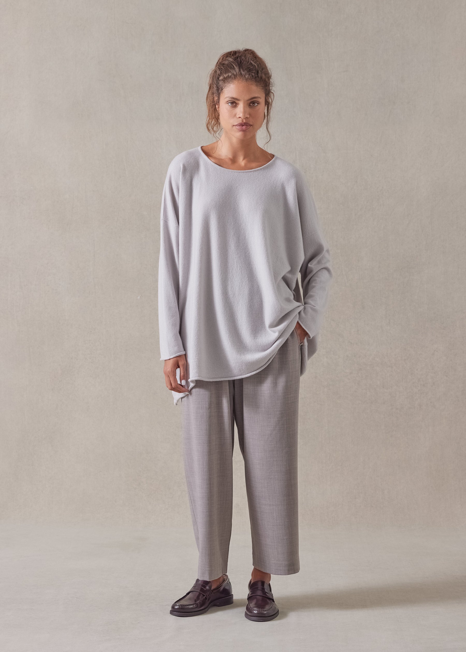 cashmere a-line bateau neck sweater - long