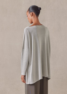 metallicised mix slim sleeve slash neck knitted sweater - mid plus