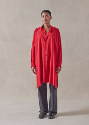 silk wide a-line collarless shirt - very long with slits