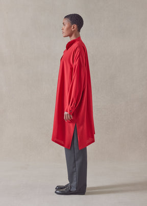 silk wide a-line collarless shirt - very long with slits