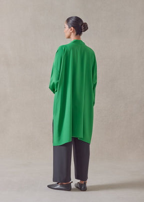 silk wide a-line collarless shirt - very long with slits