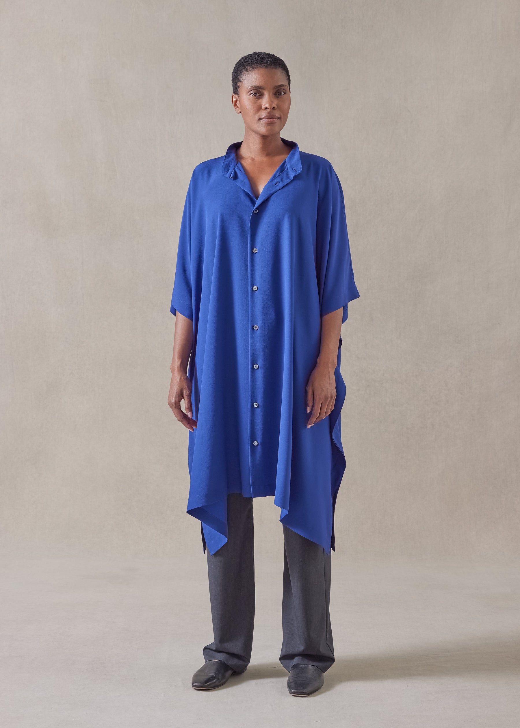 silk collarless kaftan shirt - very long