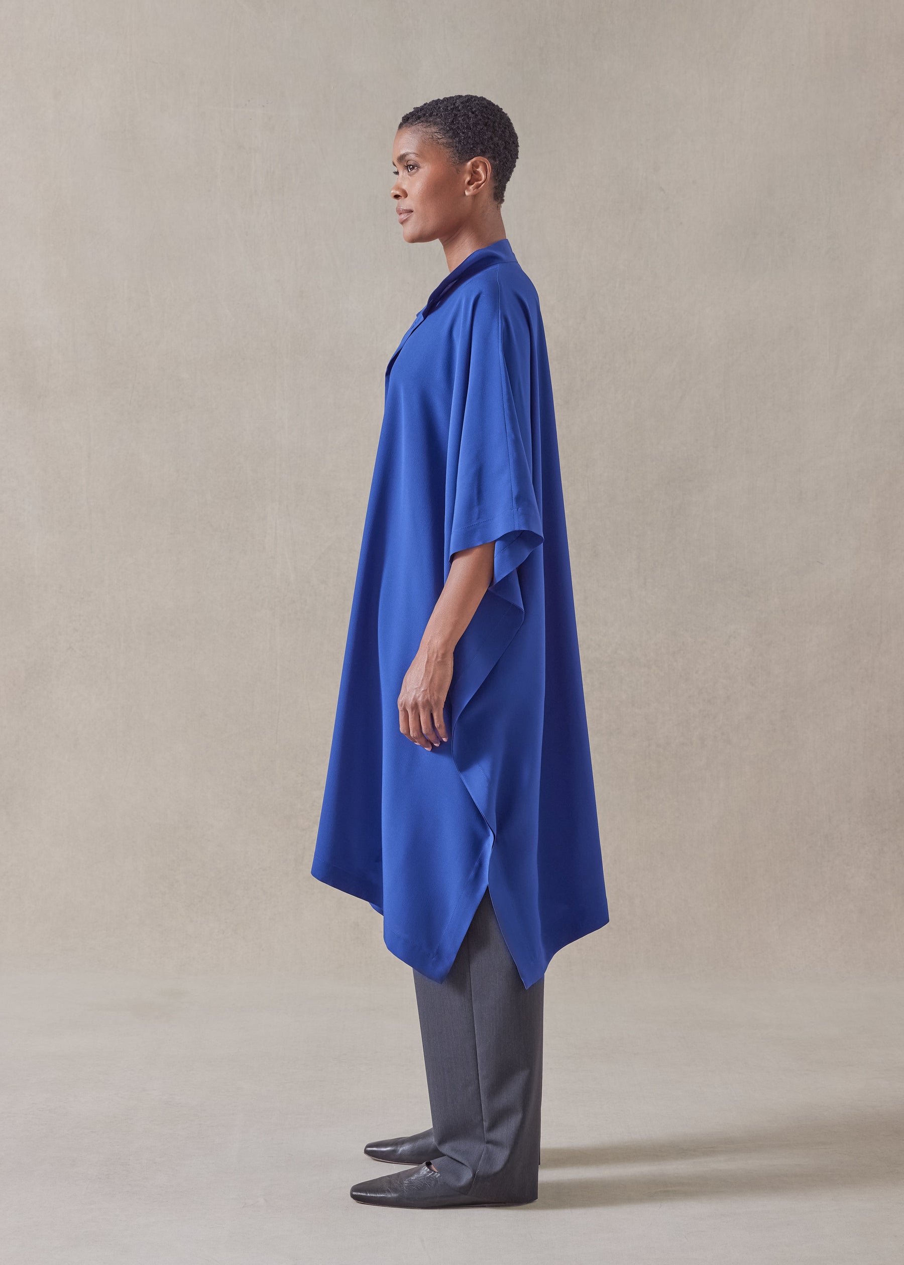 silk collarless kaftan shirt - very long