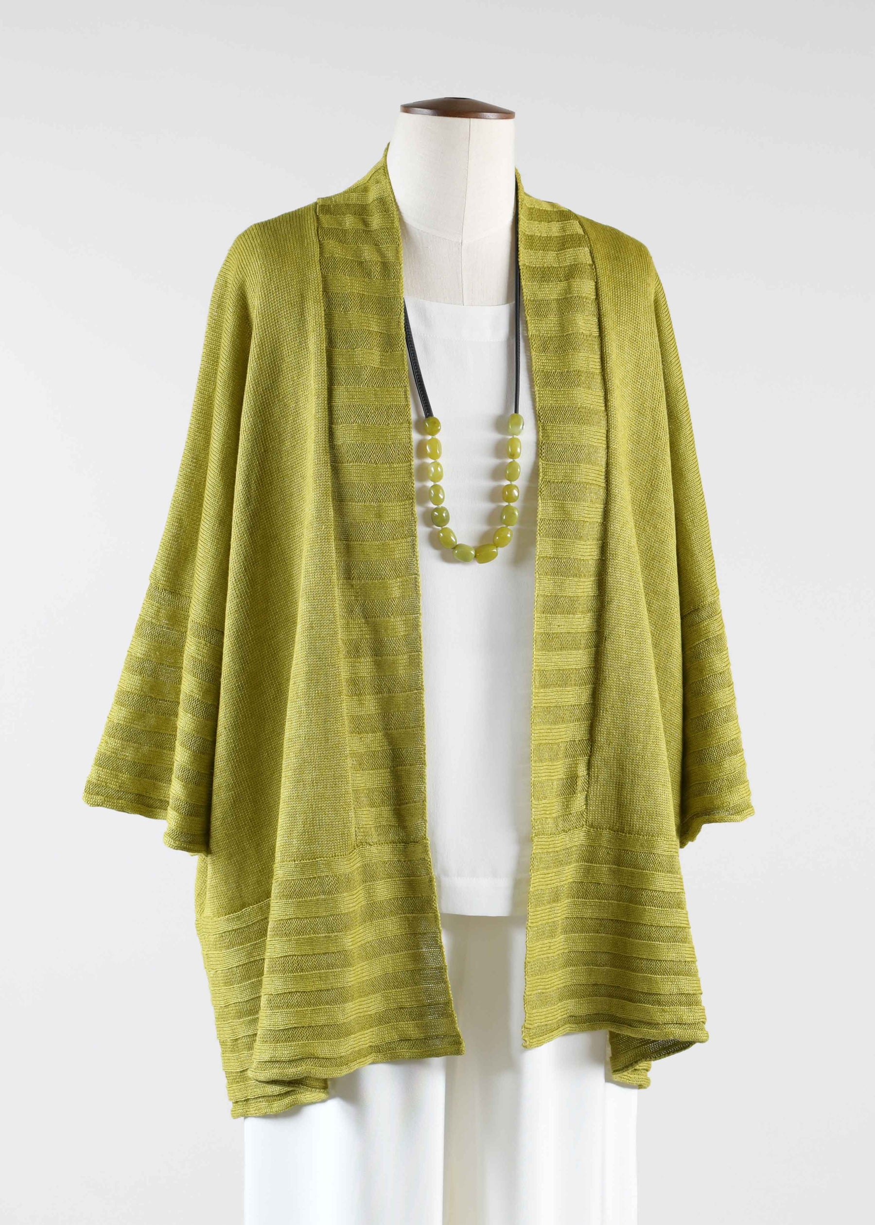 linen poncho cardigan oversized rib detail - long