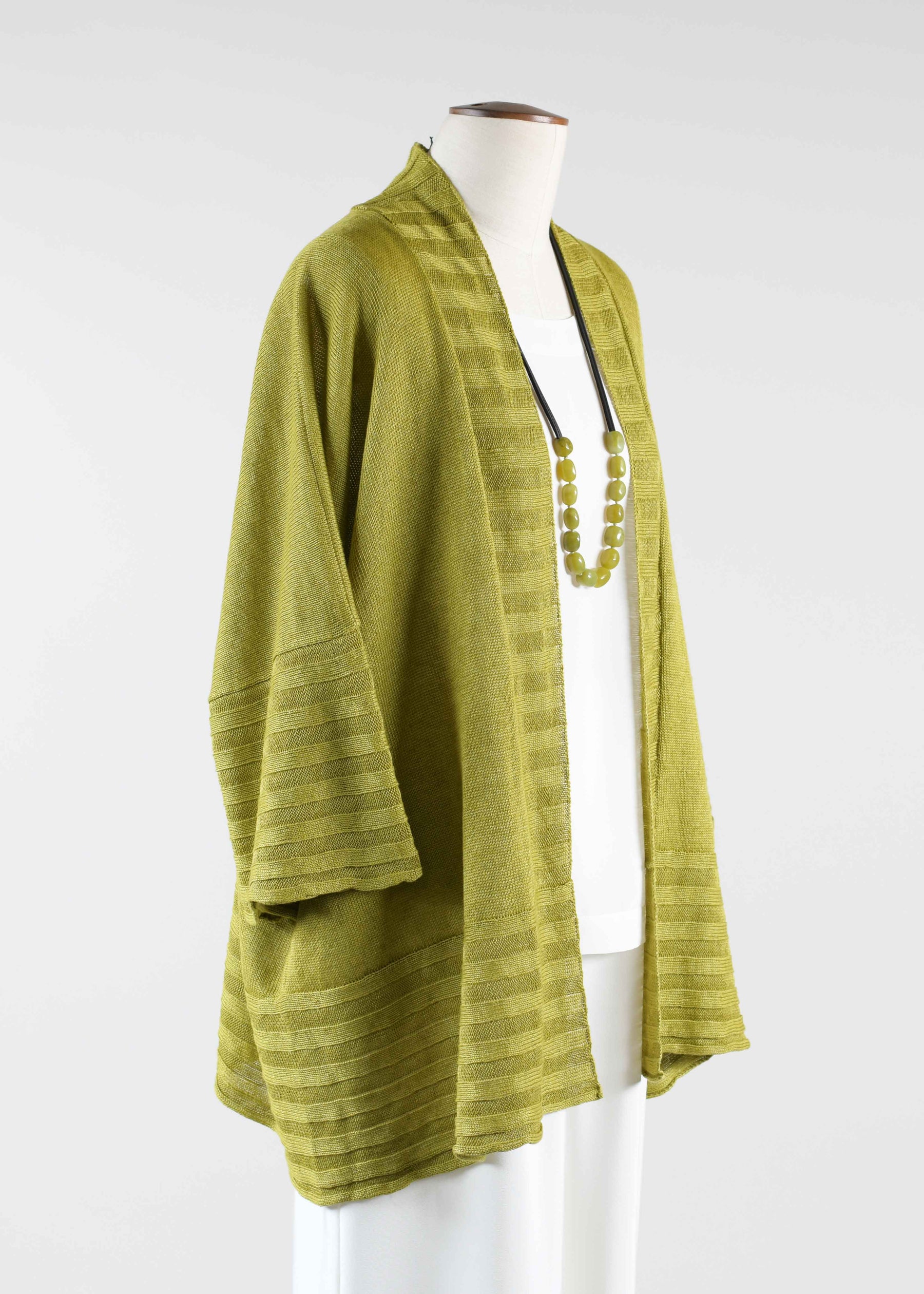 linen poncho cardigan oversized rib detail - long