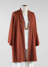 linen poncho cardigan oversized rib detail - long