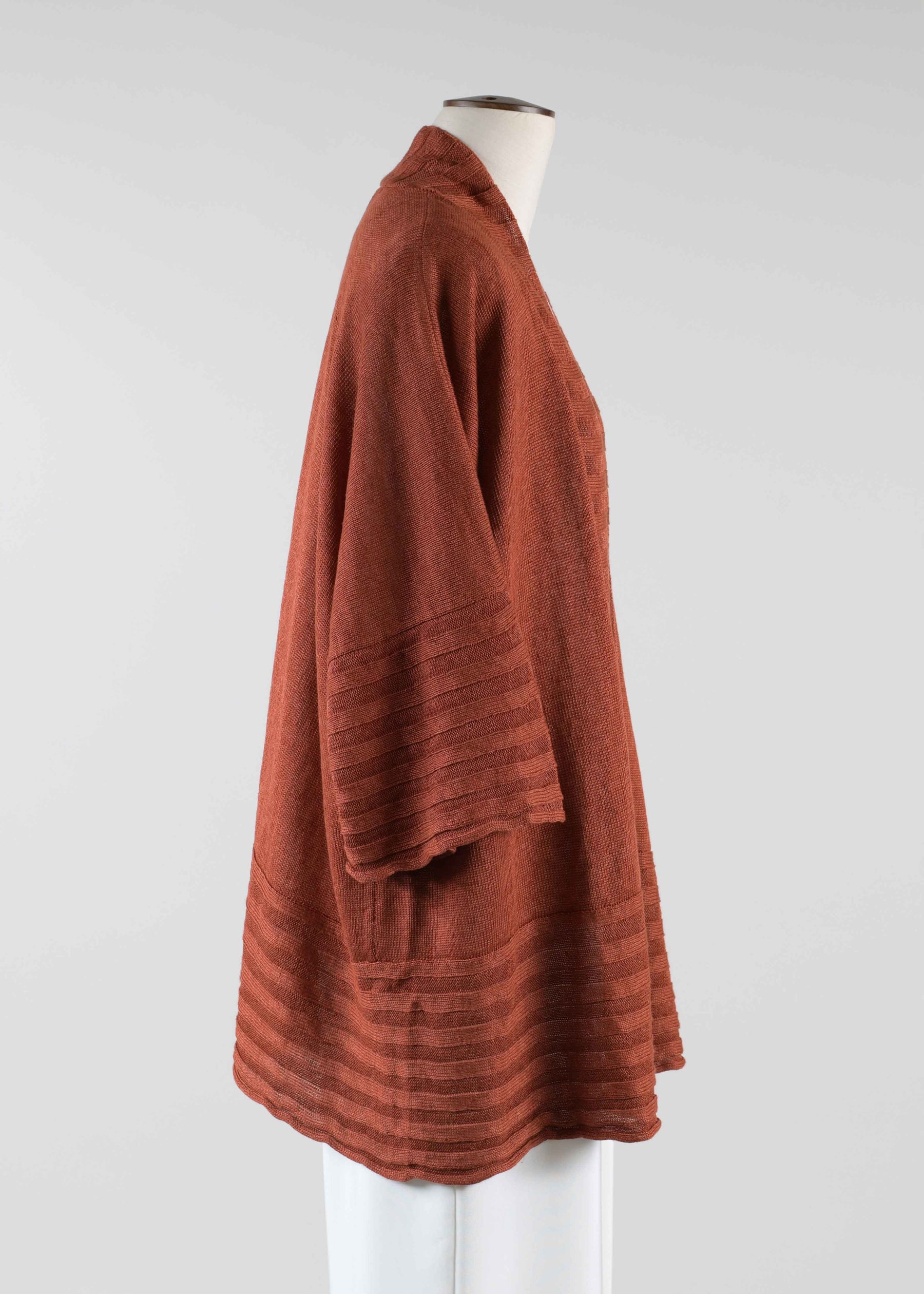 linen poncho cardigan oversized rib detail long