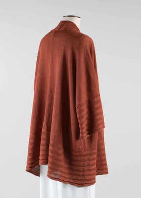 linen poncho cardigan oversized rib detail - long