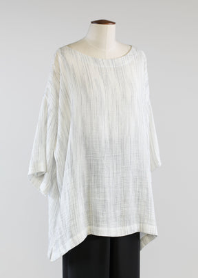 linen mix 3/4 width scoop neck t-shirt - long