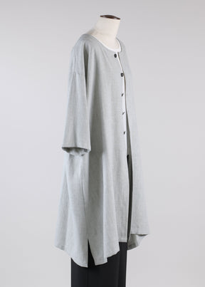 linen mix 3/4 sleeve wide a-line round neck coat - very long