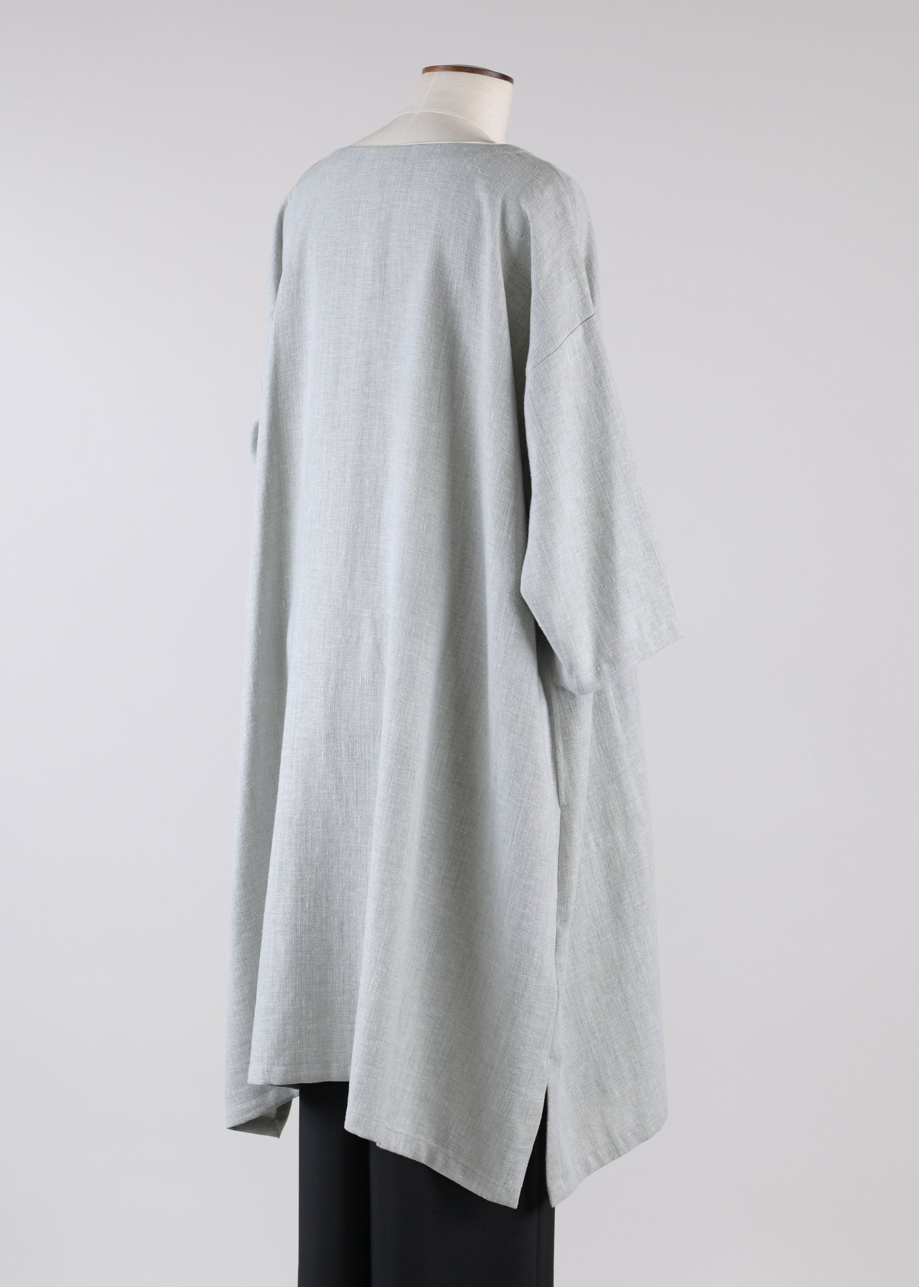 linen mix 3/4 sleeve wide a-line round neck coat - very long