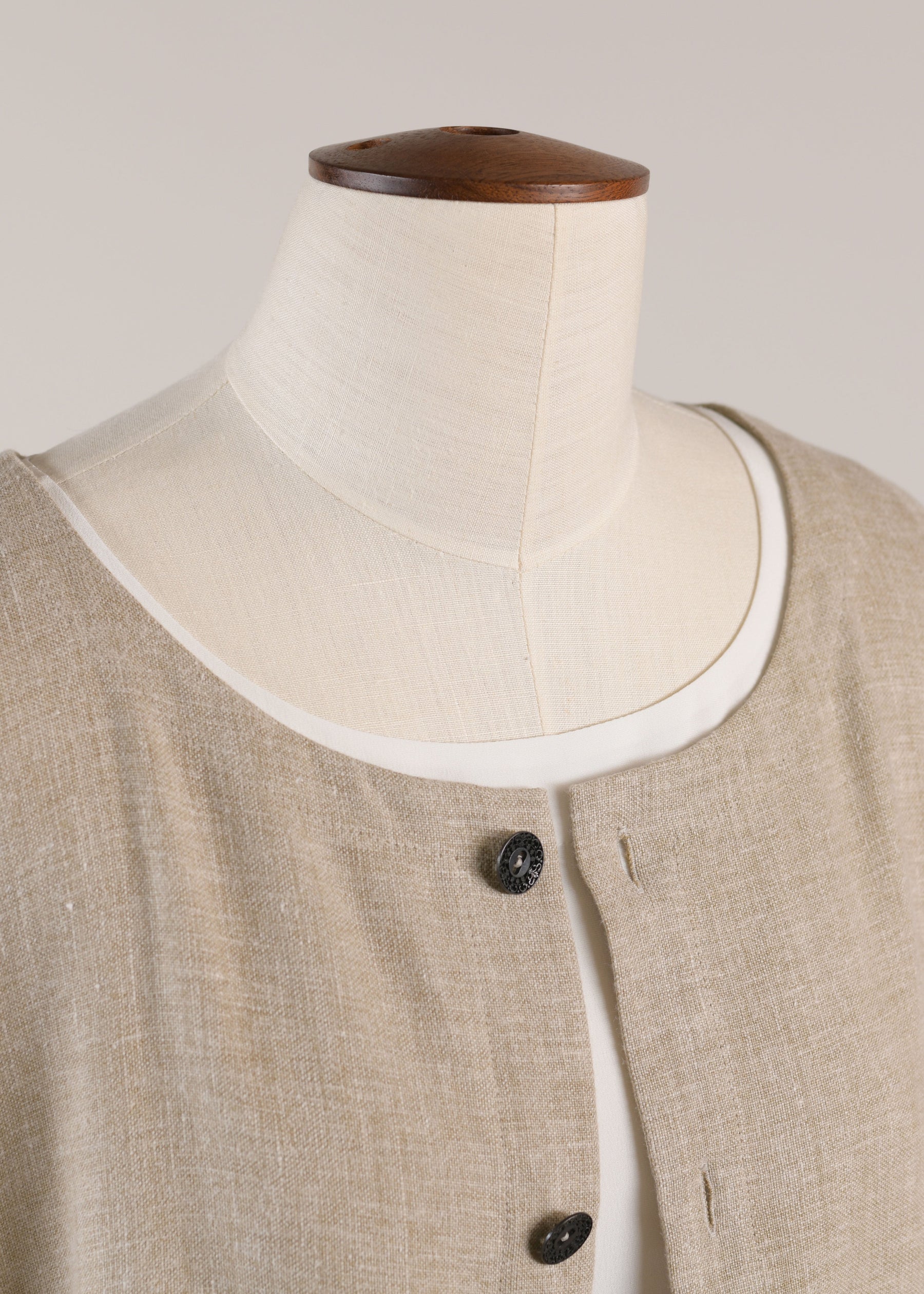 linen mix 3/4 sleeve wide a-line round neck coat - very long