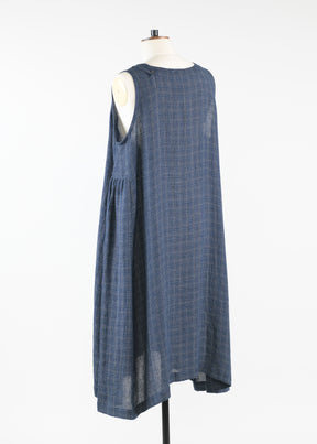 linen cotton mix 3/4 length side pleated sleeveless dress