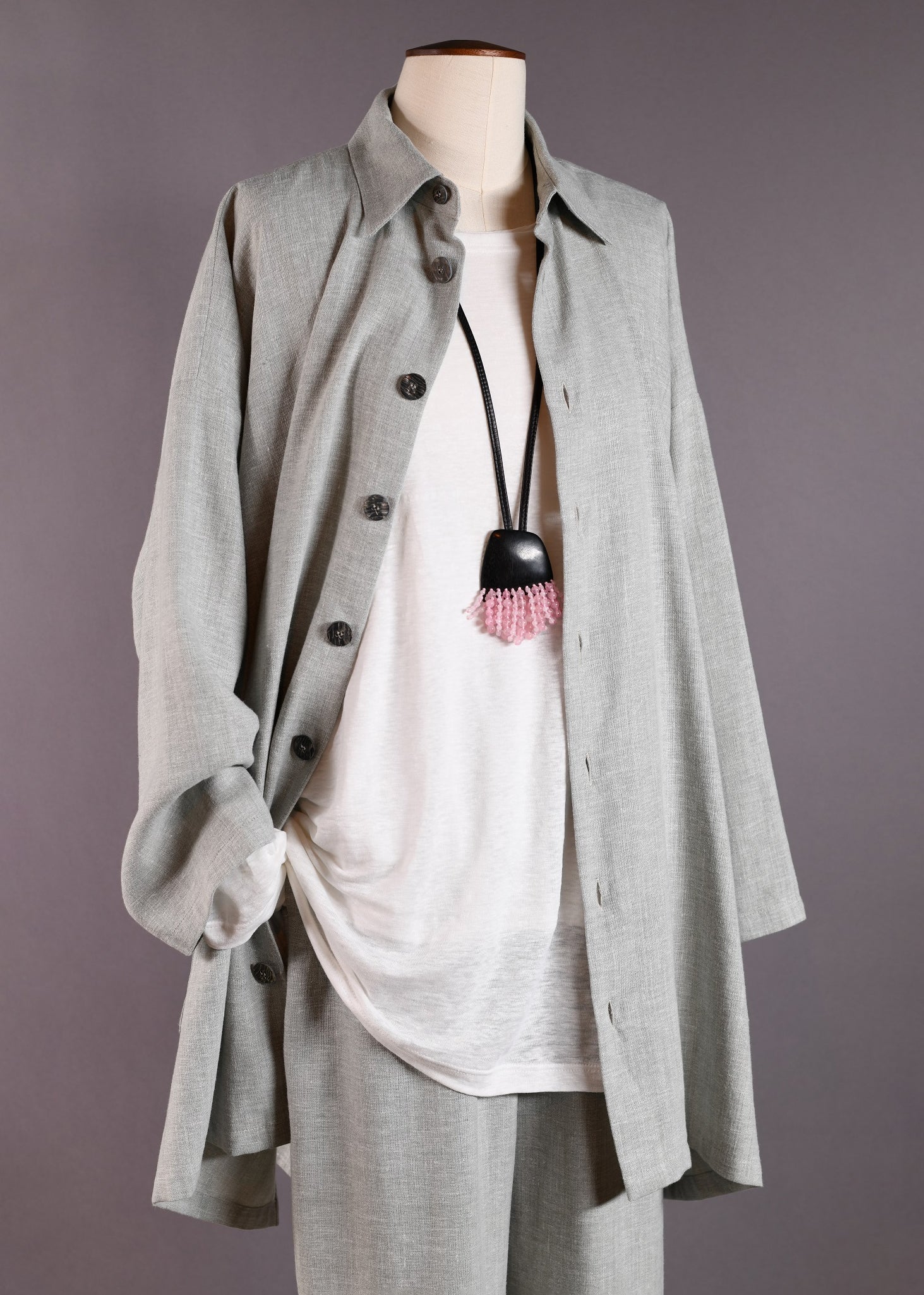 linen wide a-line back pleat jacket with collar - long plus