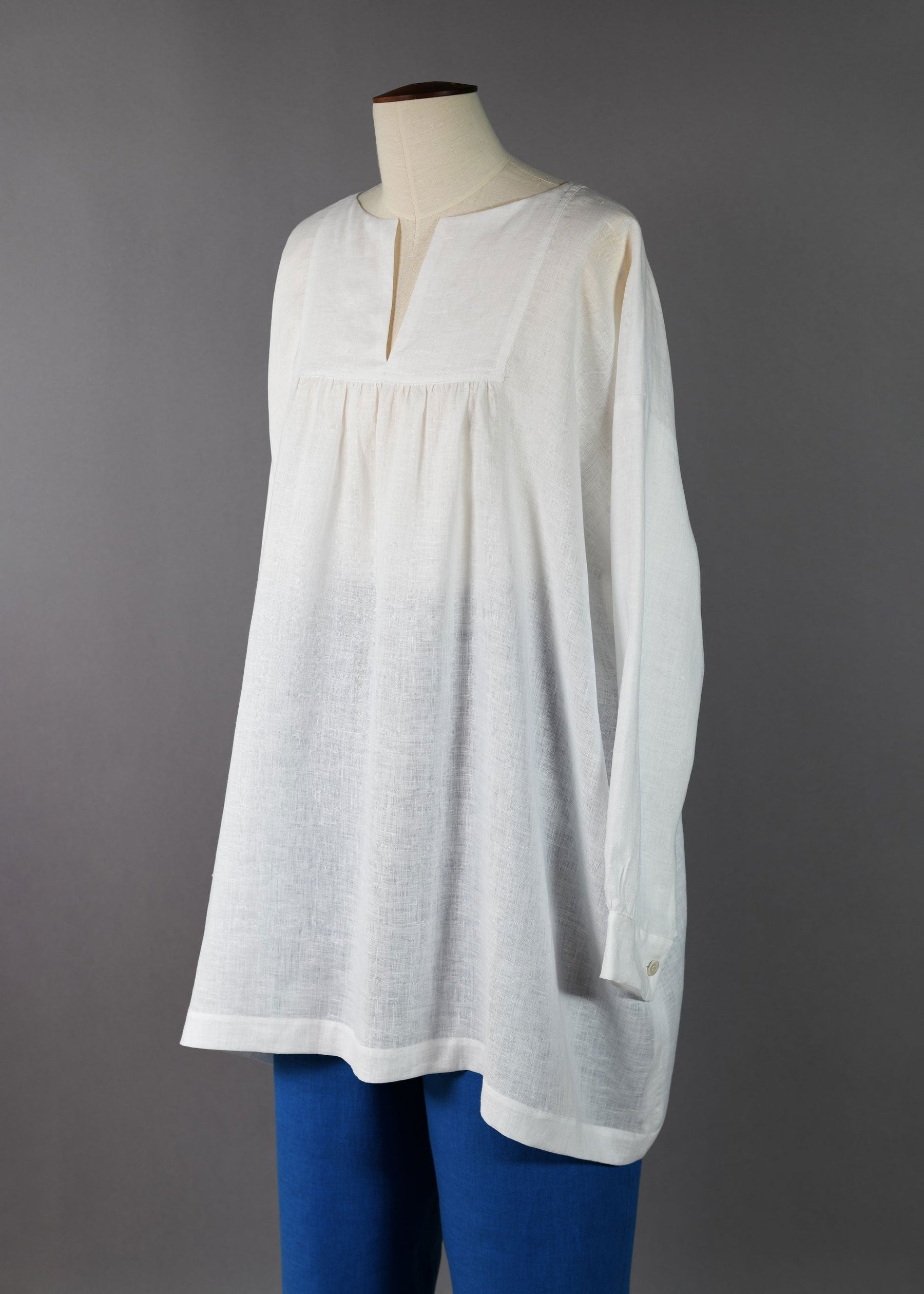 linen slit neck peasant smock - long plus