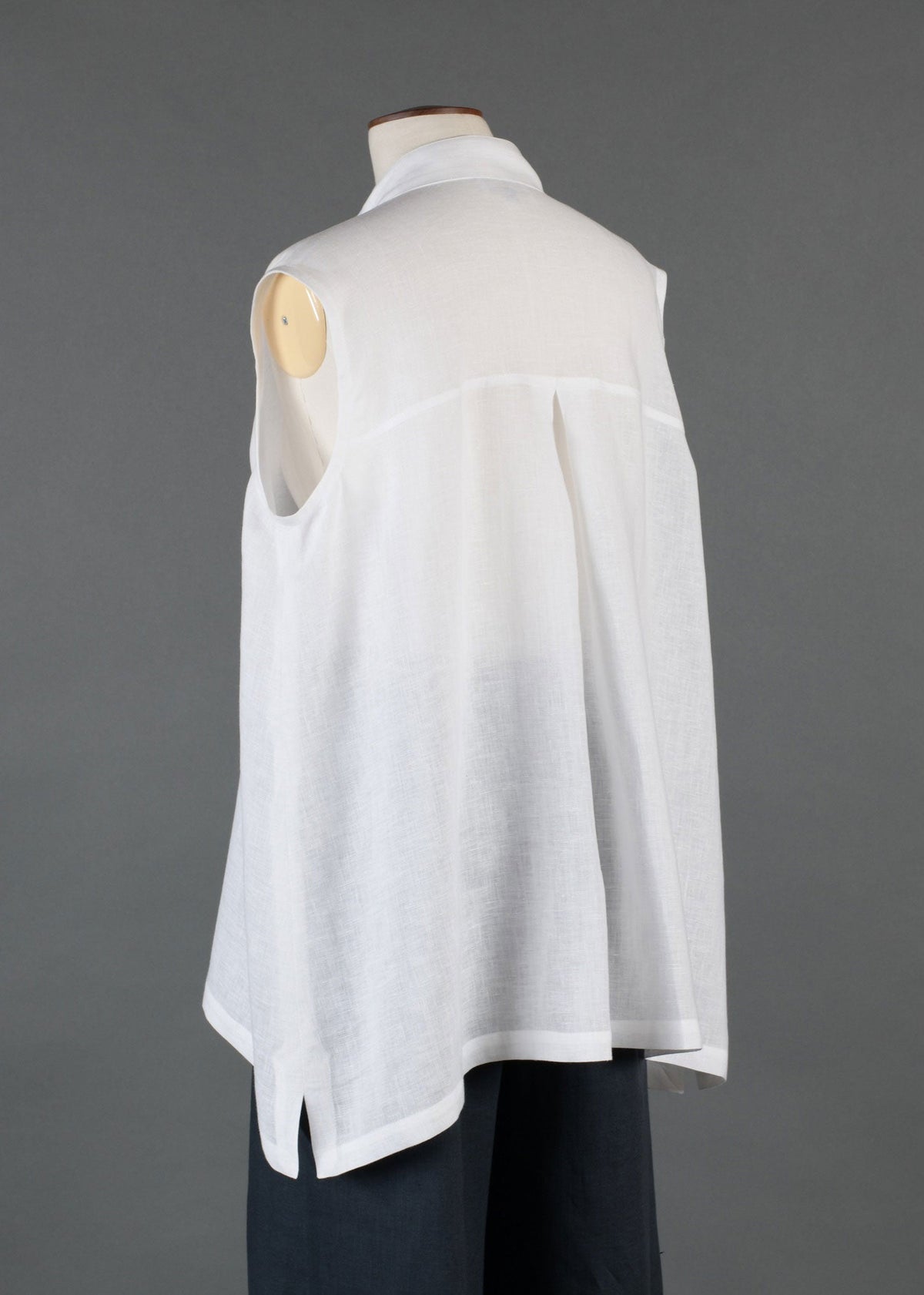 linen a-line collarless sleeveless shirt - long