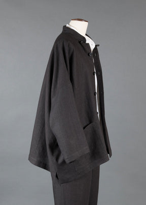 linen longer back wide mandarin jacket - long