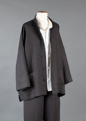 linen longer back wide mandarin jacket - long