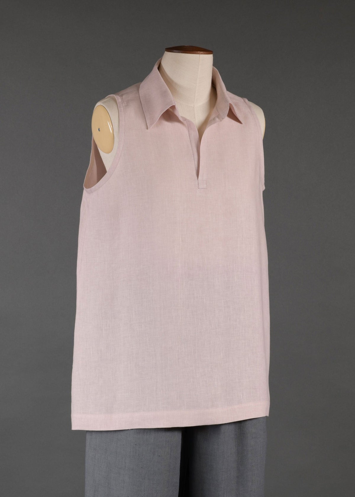 linen a-line shell with collar and front plusack opening-mid plus