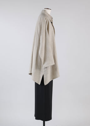 linen mix wide a-line back pleat jacket with collar - long plus