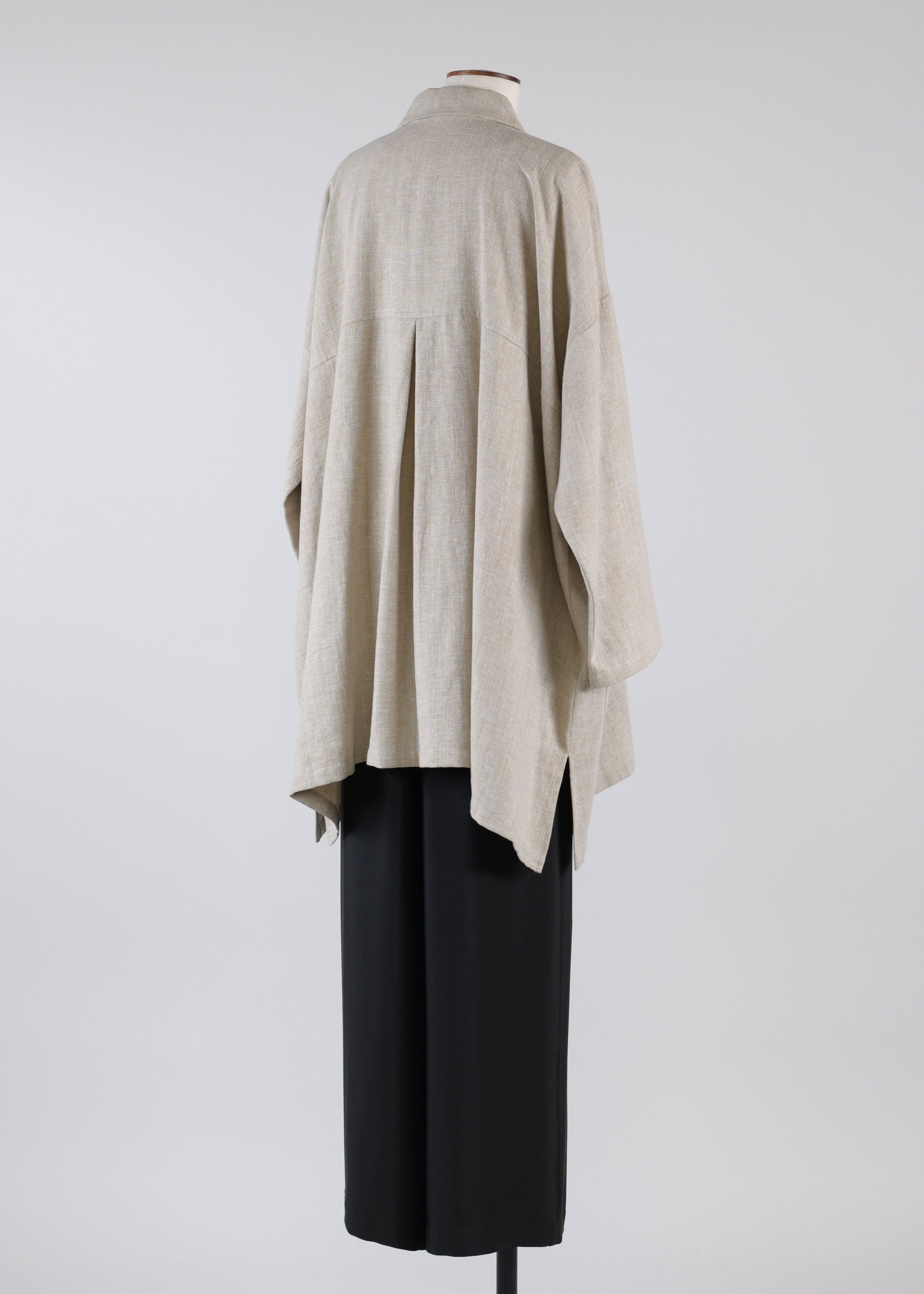 linen mix wide a-line back pleat jacket with collar - long plus