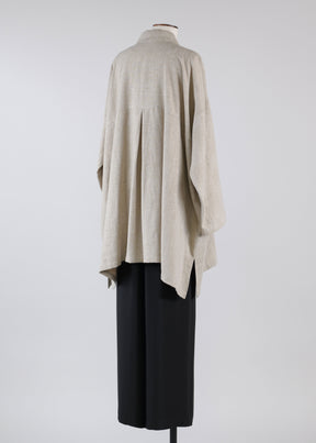 linen mix wide a-line back pleat jacket with collar - long plus