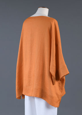 linen scoop neck 3/4 sleeve top with hem bands - long