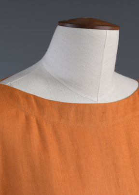 linen scoop neck 3/4 sleeve top with hem bands - long