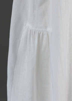 linen 3/4 length side pleated sleeveless dress