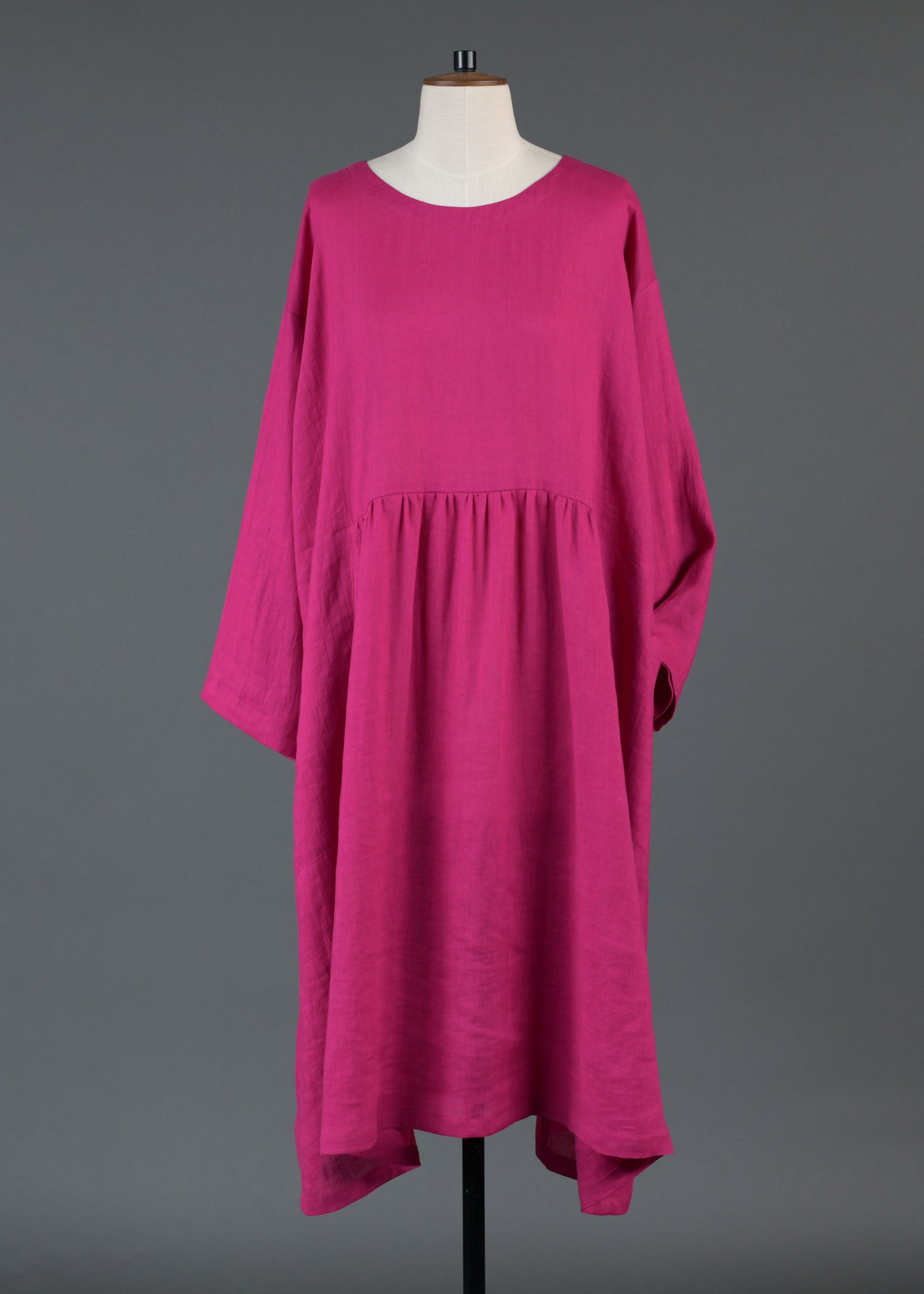 linen a-line round neck dress with pleated panels