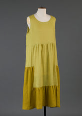 linen two tone tiered pleated sleeveless dress