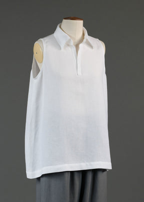 linen a-line shell with collar and front placket opening - mid plus in white