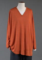 linen long sleeve v neck t-shirt - long