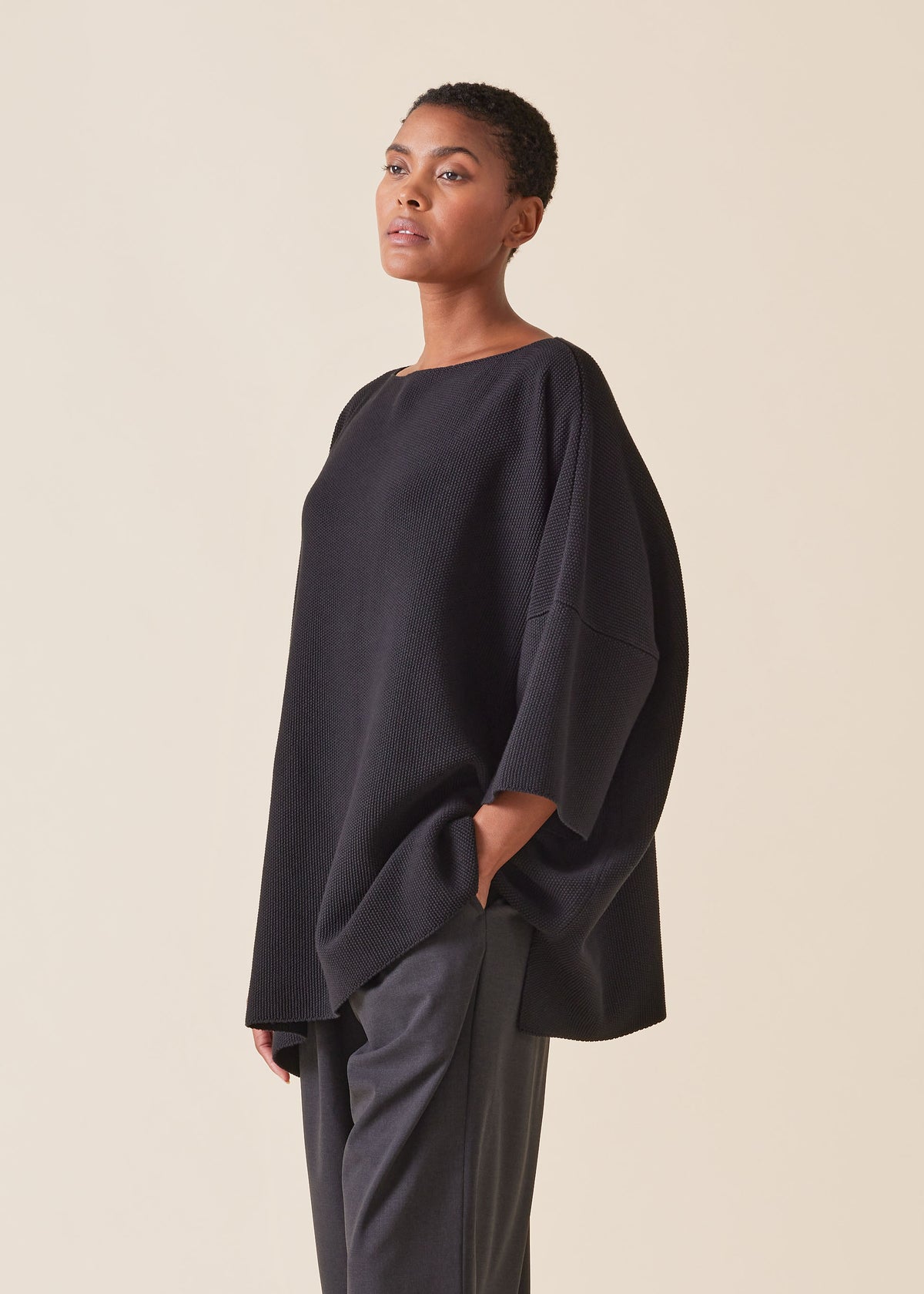 cotton square 3/4 sleeve sweater - long