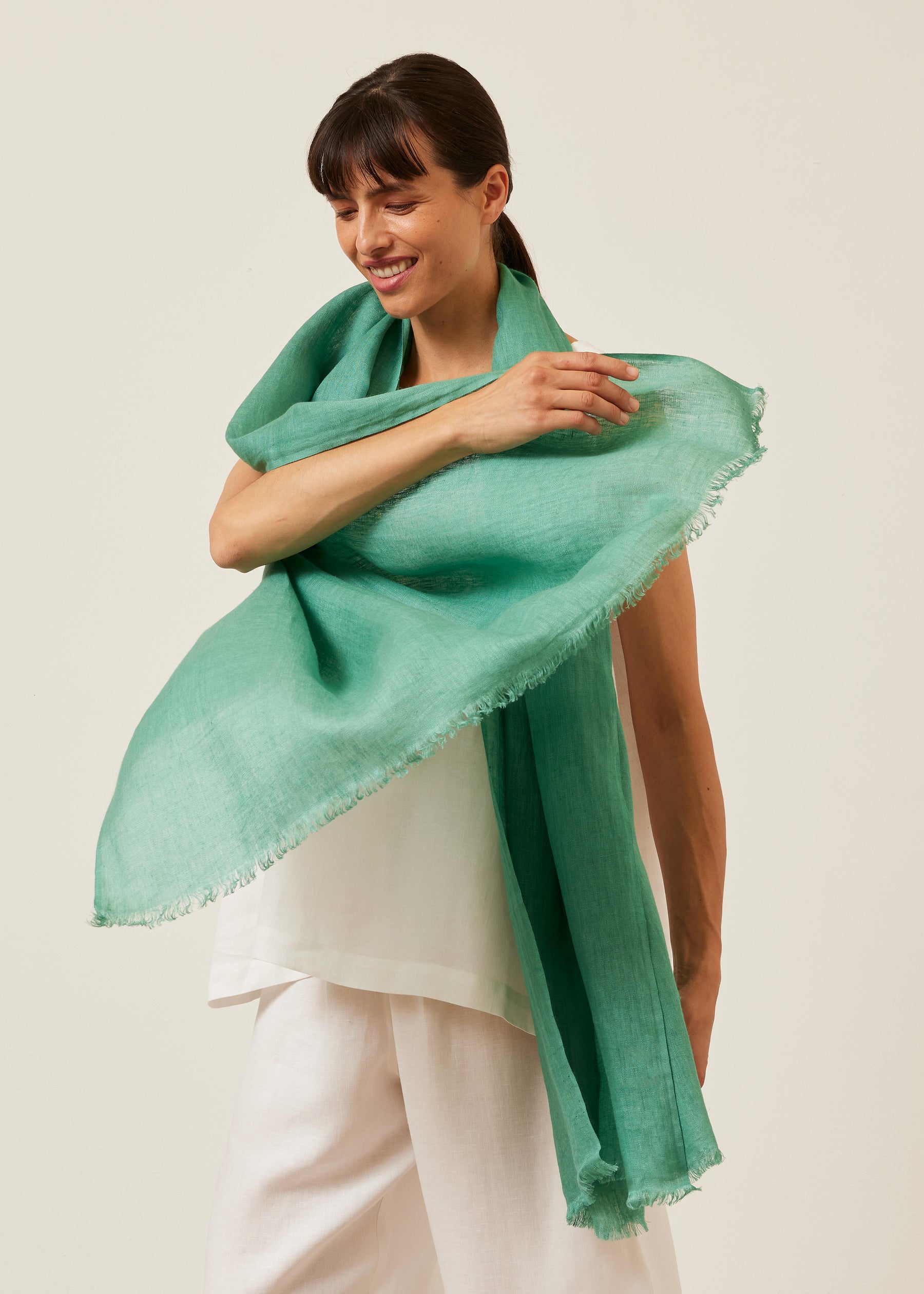 linen fine large linen scarf with edge detail