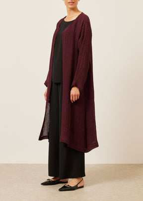 linen 3/4 length side pleated round neck coat