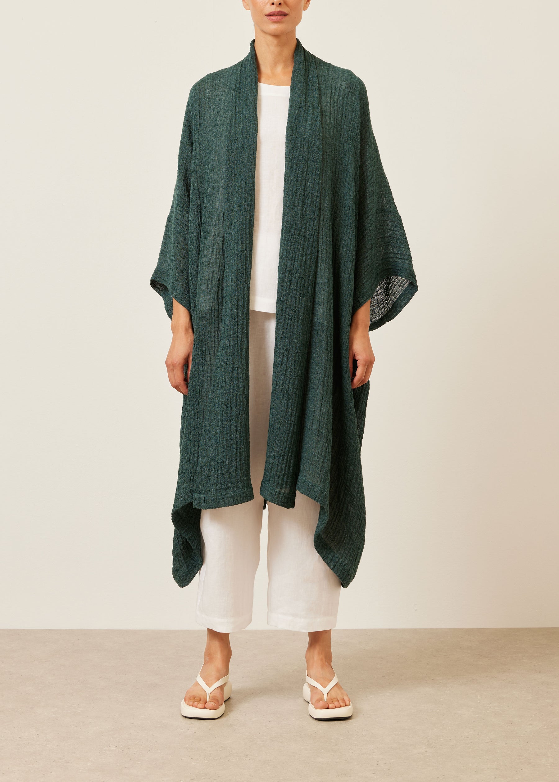 linen mix wide short sleeve scrunch shawl abbaya coat