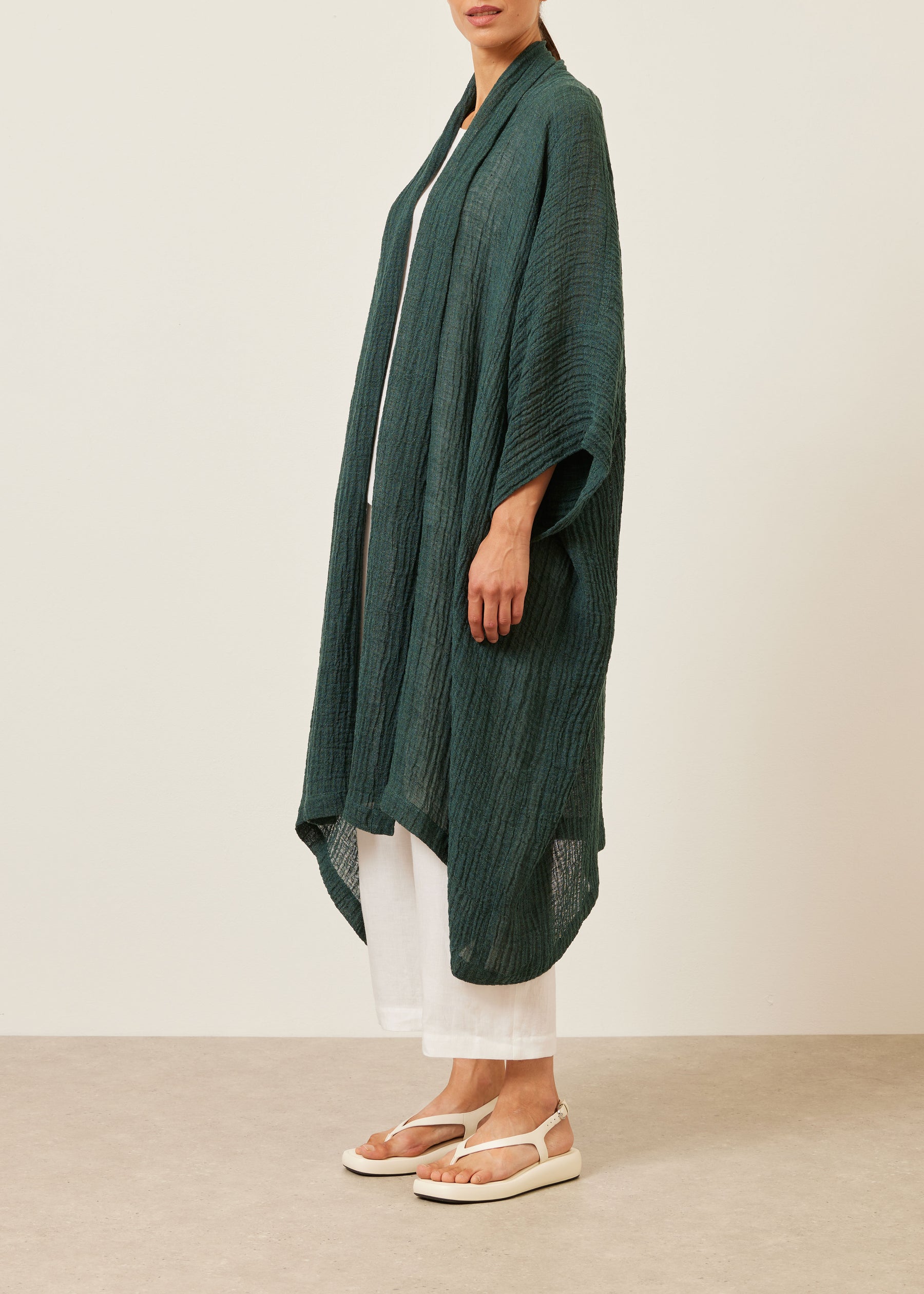 linen mix wide short sleeve scrunch shawl abbaya coat