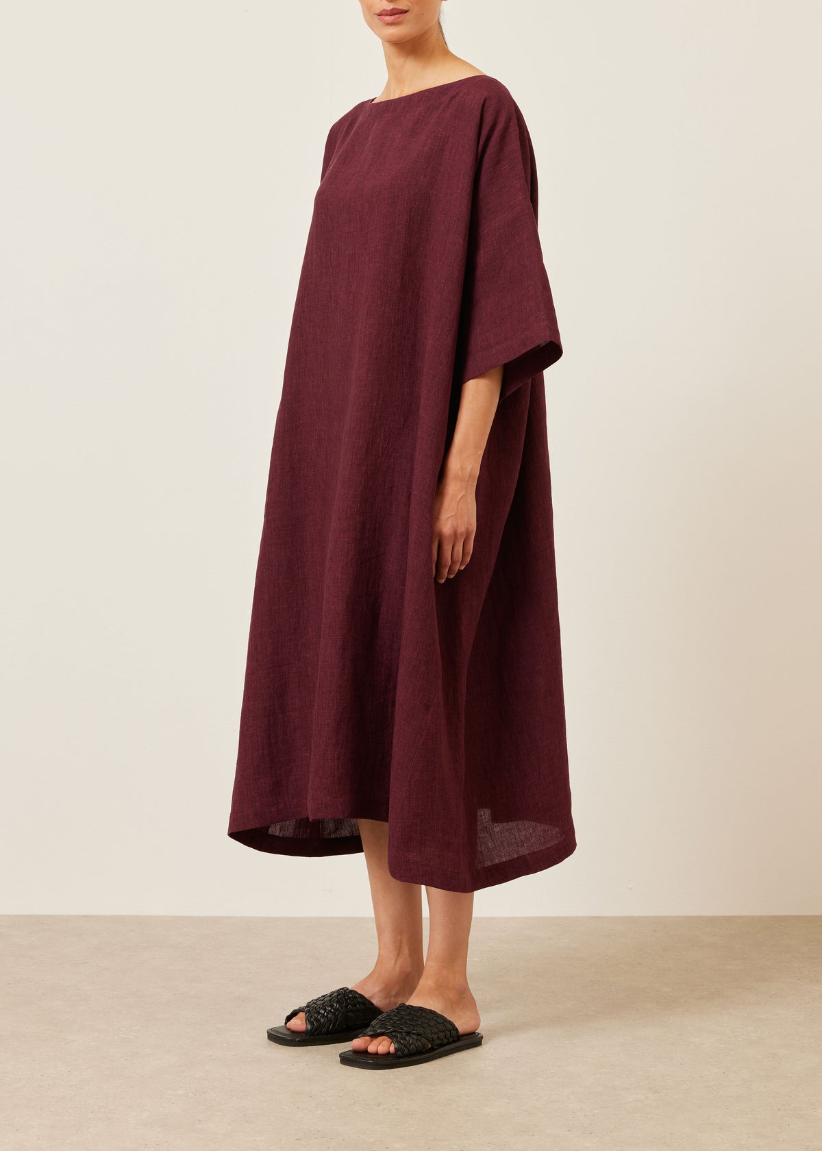 linen angle-to-front side seam scoop neck t shirt dress