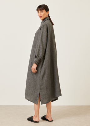 linen wide a-line shirt dress with collar