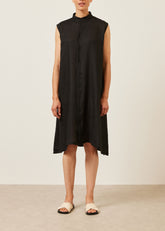 linen a-line collarless sleeveless shirt dress