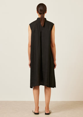 linen a-line collarless sleeveless shirt dress