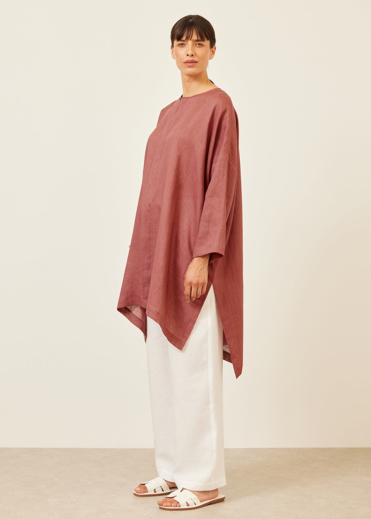 wide longer back bound neck shirt - very long with slits