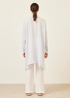 linen wide a-line collarless shirt - very long with slits