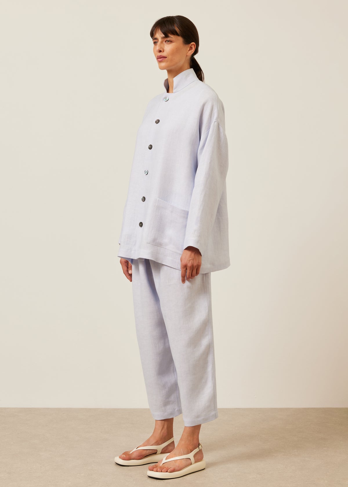 linen achkan' stand collar jacket - long