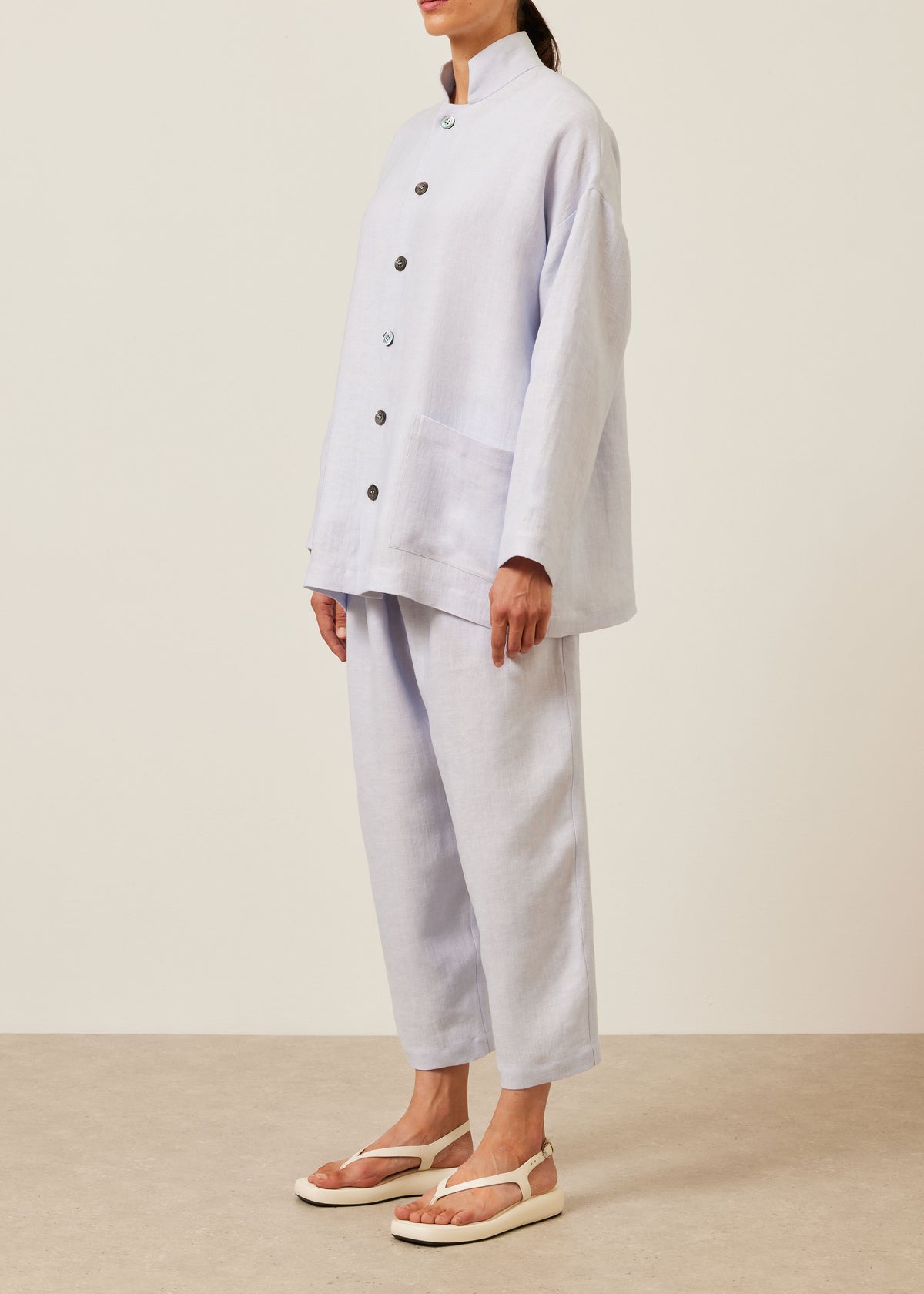 linen achkan' stand collar jacket - long