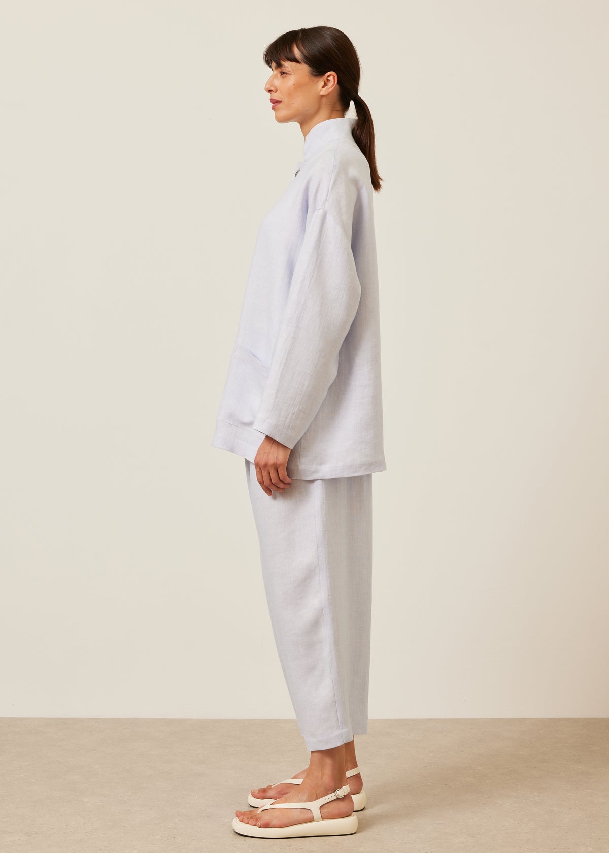 linen achkan' stand collar jacket - long