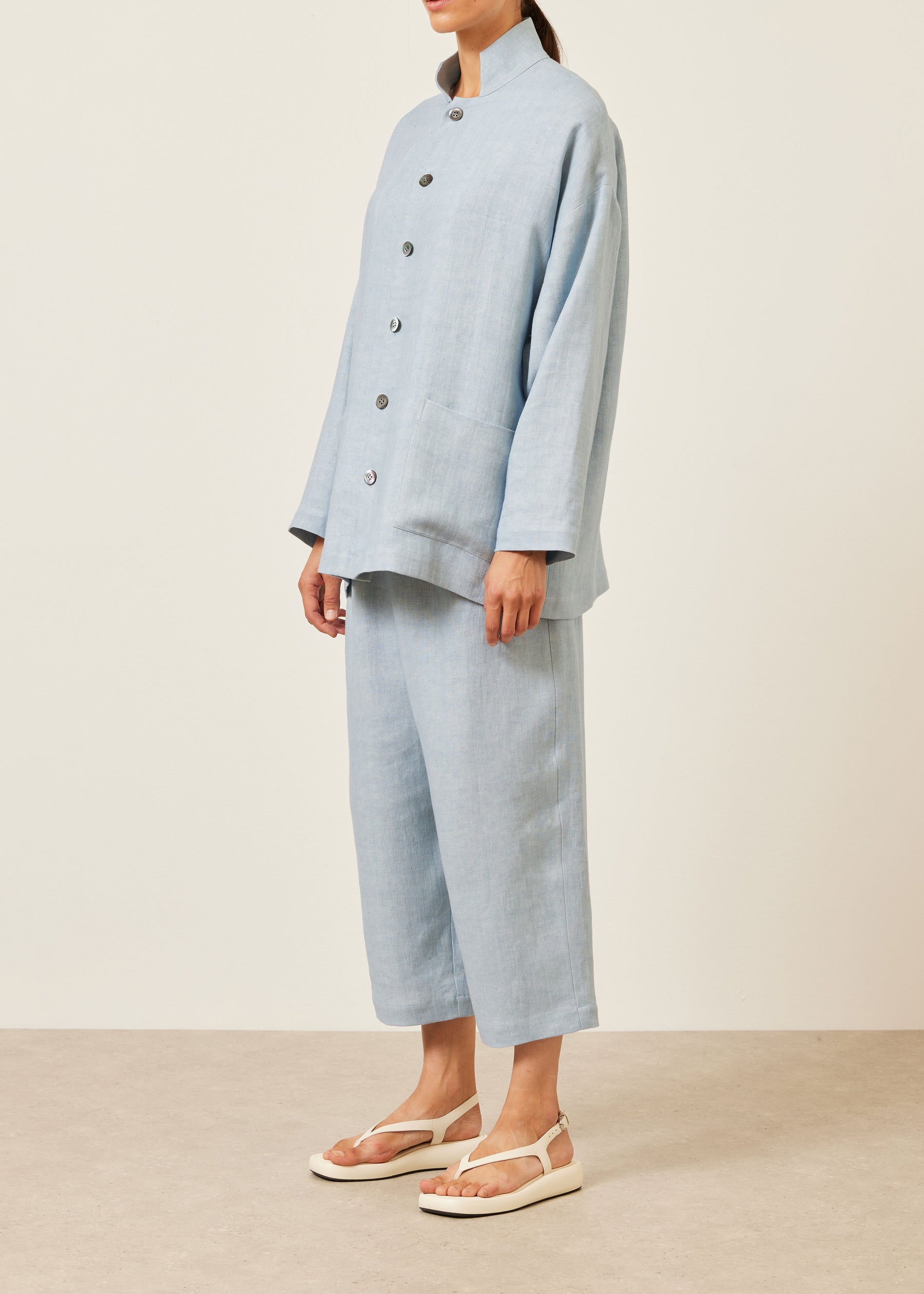 linen achkan' stand collar jacket - long