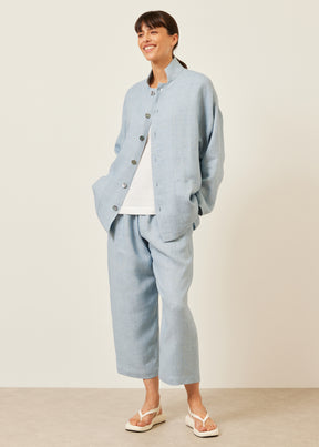 linen achkan' stand collar jacket - long